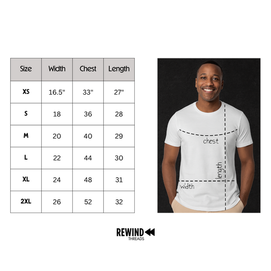 Measurement chart for shirts with a person wearing a white shirt and measurement lines.