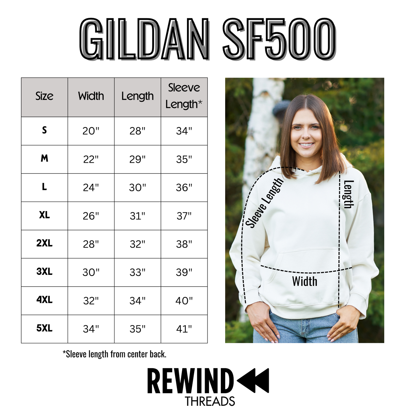 Gildan SF500 size chart