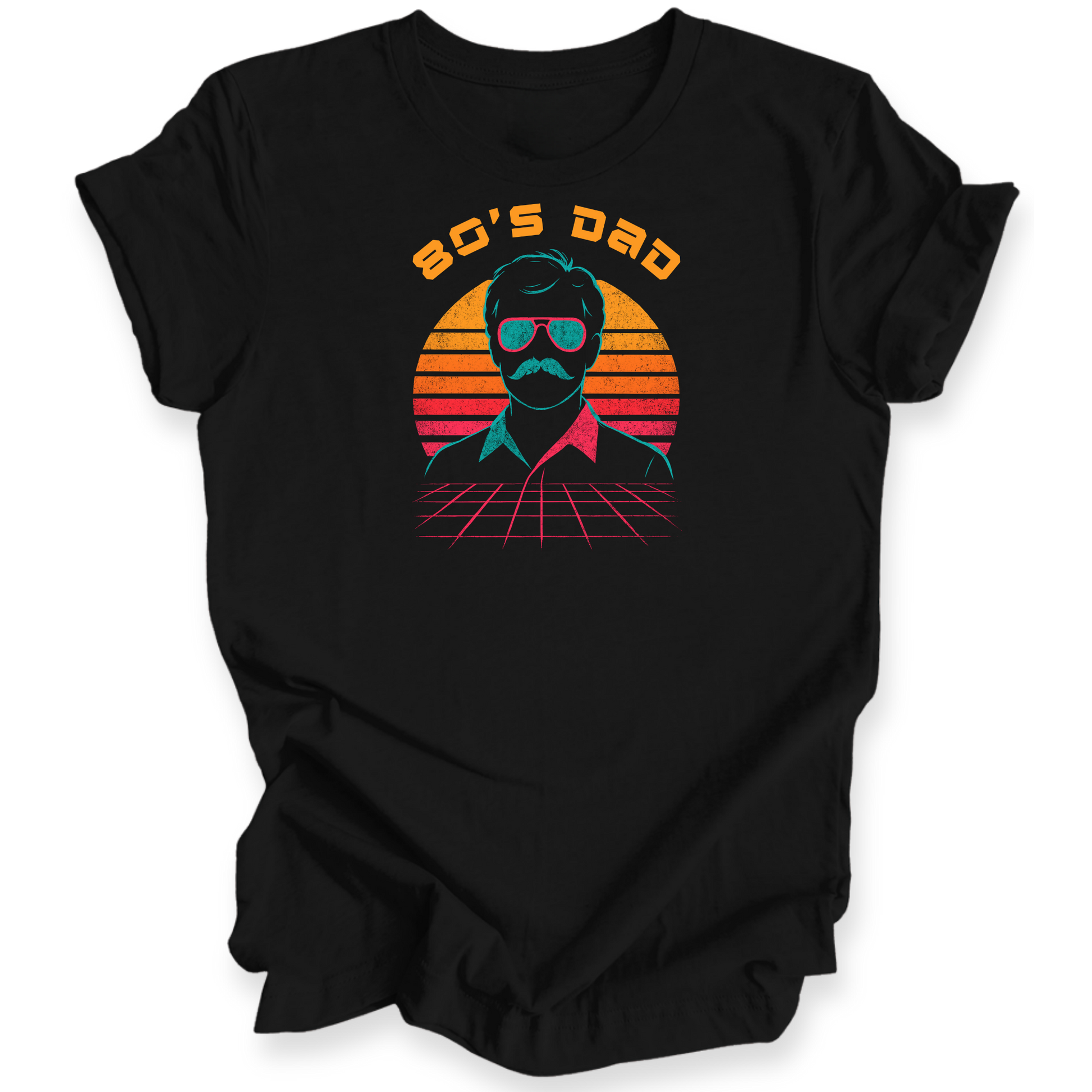 Black t-shirt with '80's Dad' graphic design on a white background
