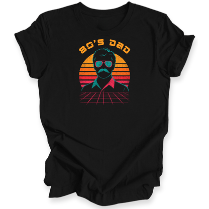 Black t-shirt with '80's Dad' graphic design on a white background